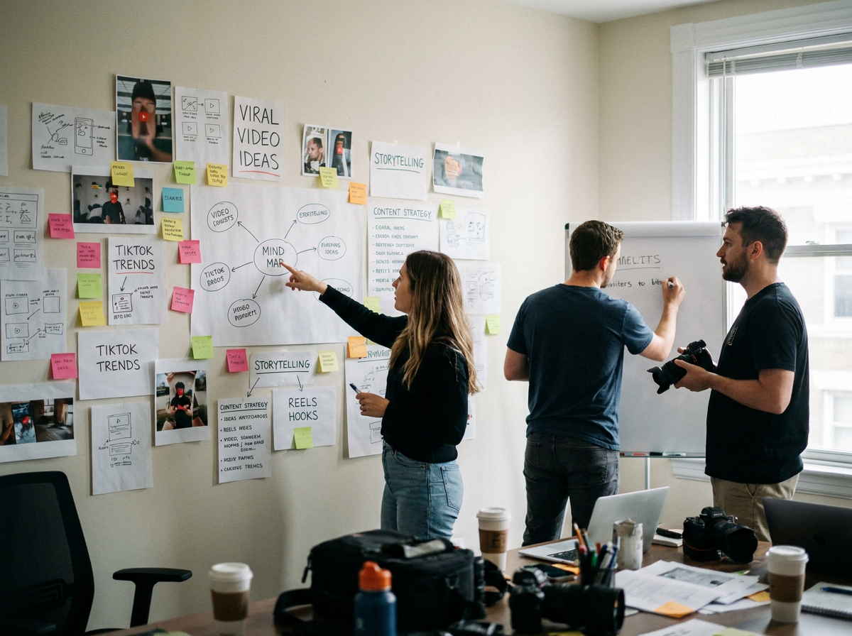 Contentstrategie sessie met sticky note kalender op de muur