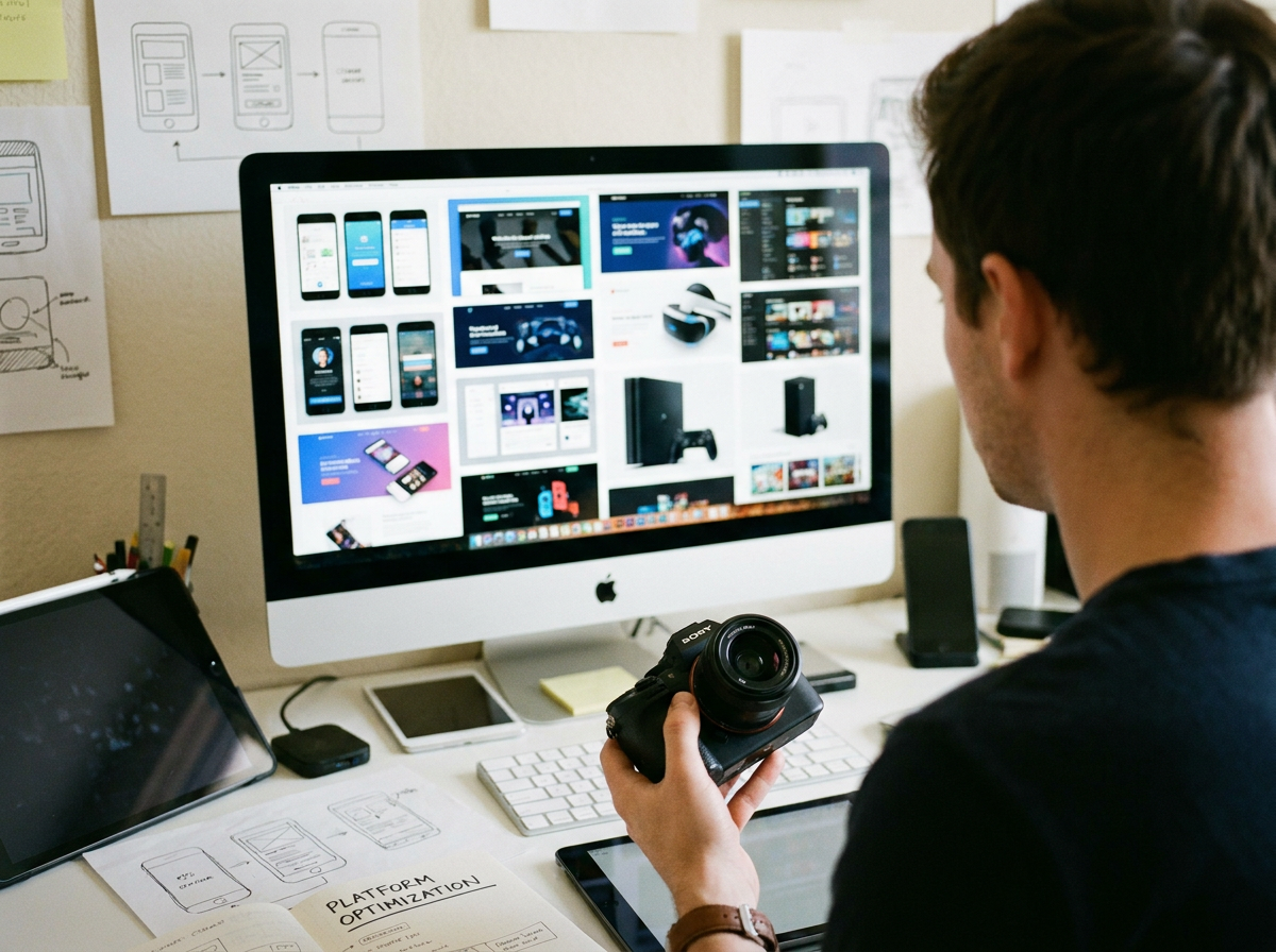 Smartphone met TikTok-feed en analytics-dashboard op laptop