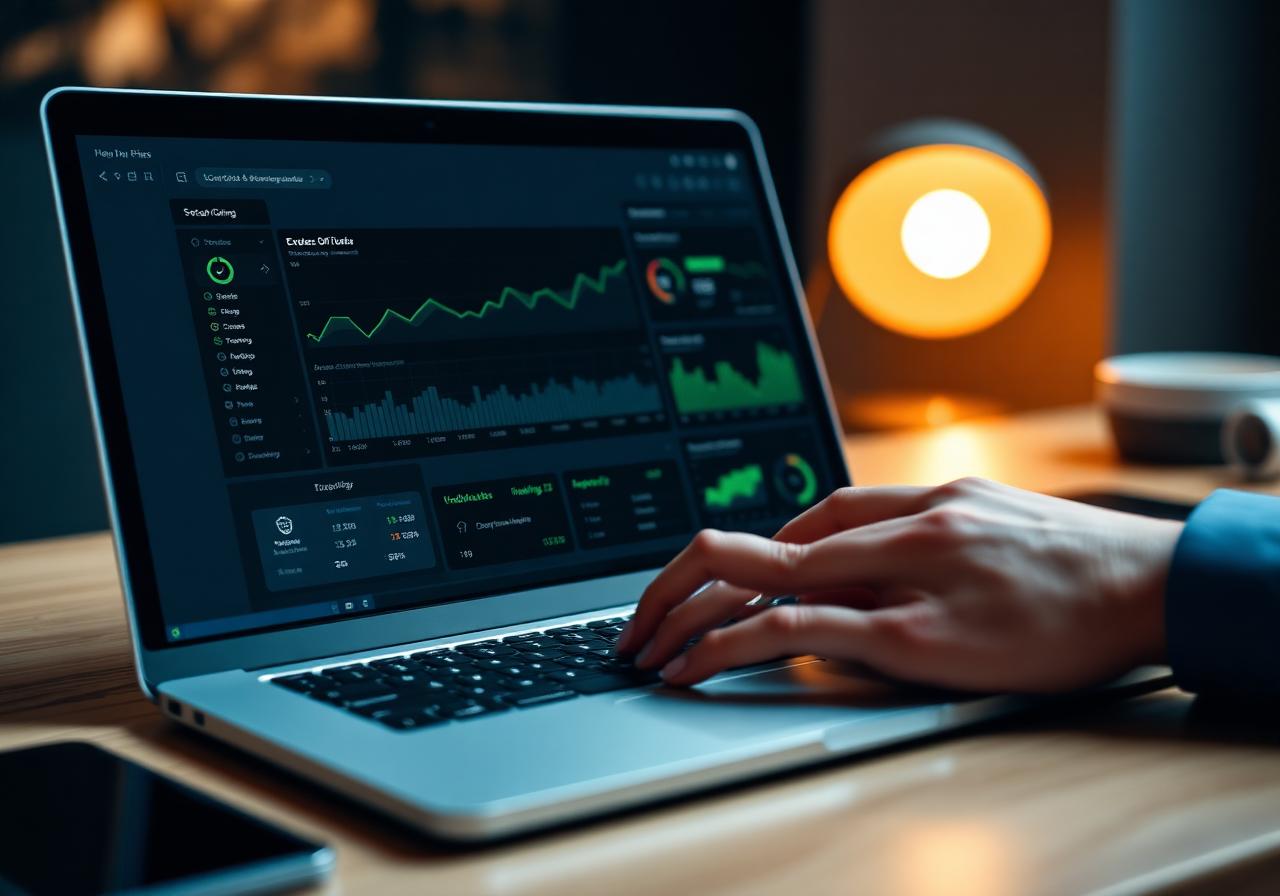 Laptop met live performance dashboard en KPI grafieken